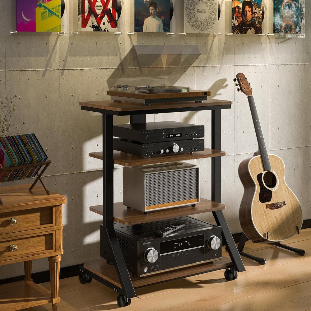 Rfiver 4-Tier AV Media Stand with Wheels, Mobile Rack Audio Tower with Height...