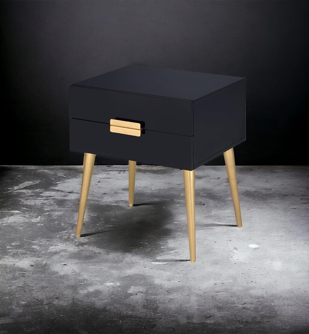 Penau Black and Gold End Table, Rectangular High Gloss Engineered Wood Top, M...