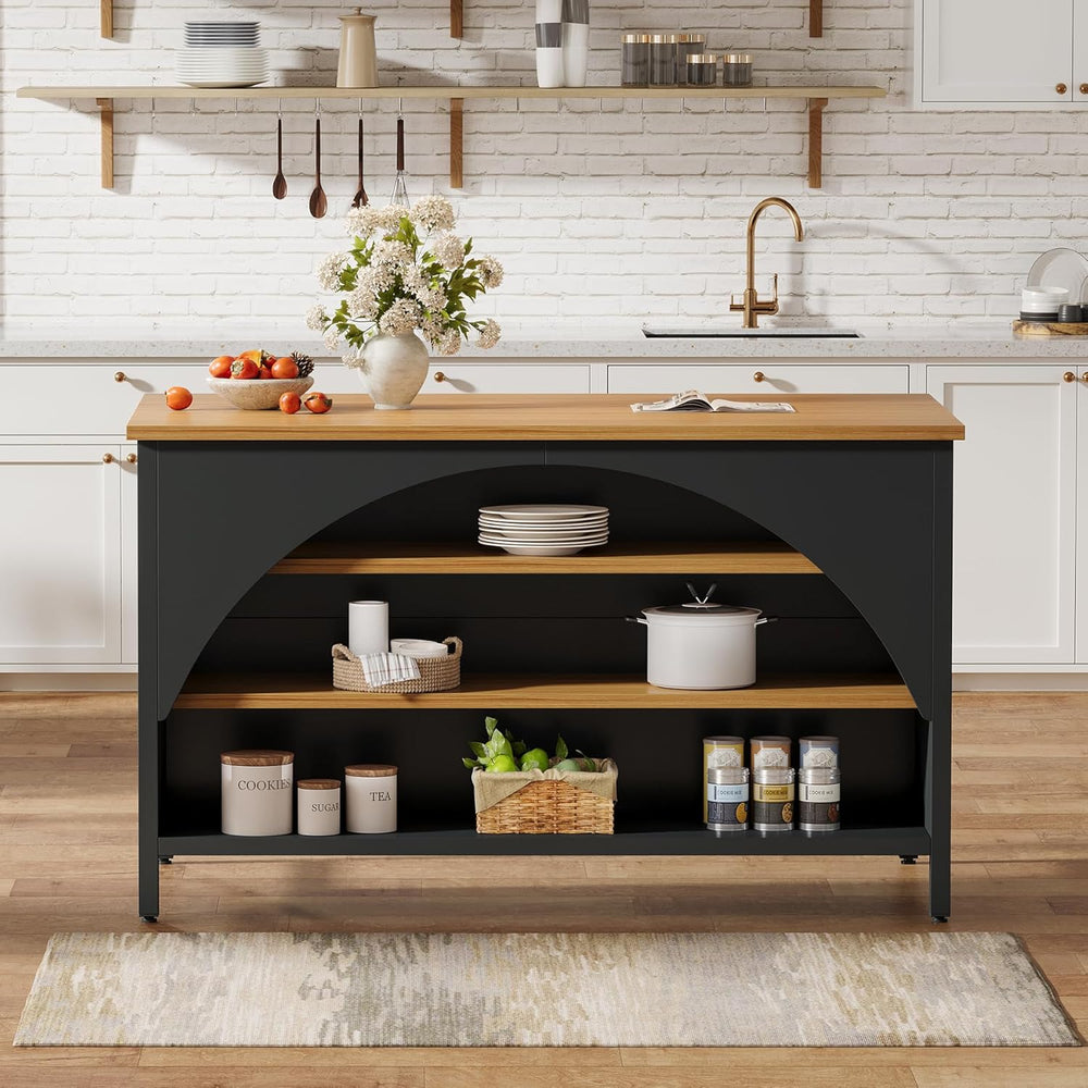 Tribesigns Kitchen Island with 3 Storage Shelves, 55" W Kitchen Shelf wi...