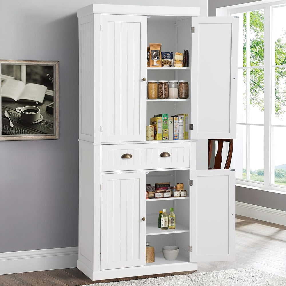 KIGOTY 72" Tall Kitchen Pantry Cabinet with Drawer and 4 Adjustable Shel...
