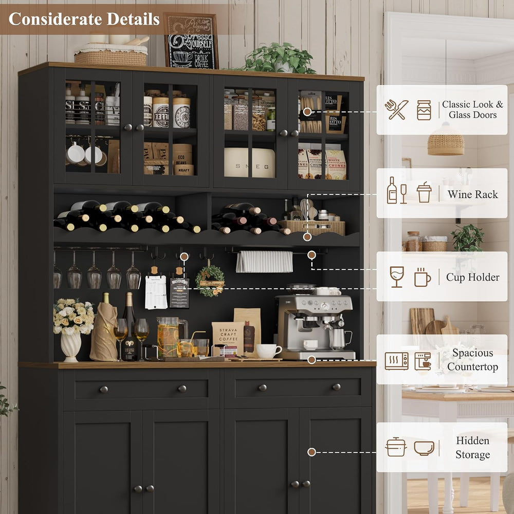 HOSTACK 75" Kitchen Pantry Storage Cabinet, Coffee Bar Hutch Cabinet, Bl...