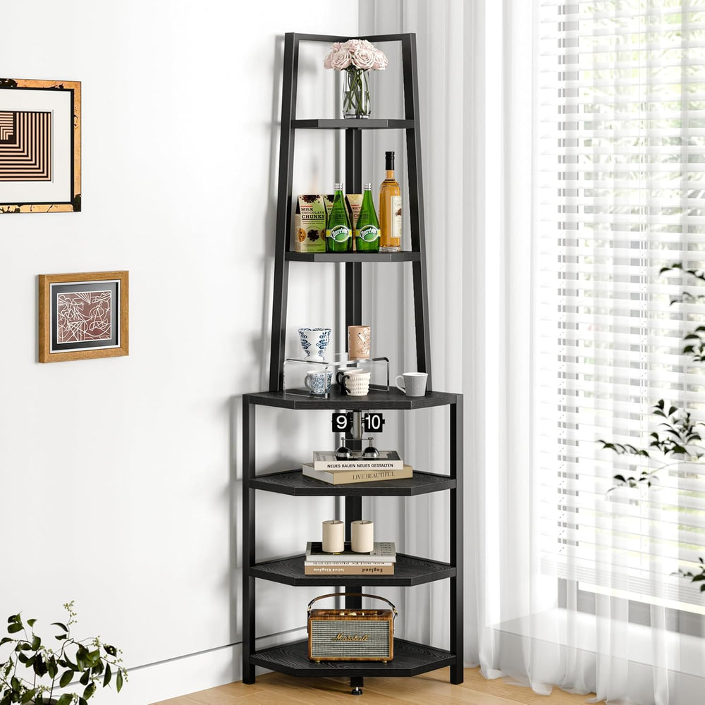 VECELO 6 Tier Corner Shelf 69 Inch Industrial Bookshelf with Metal Frame, Mul...