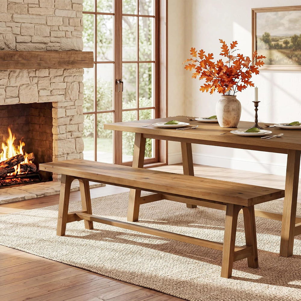 Solid Wood Dining Bench, 63 Inch Long Farmhouse Kitchen Bench for Dining Room...