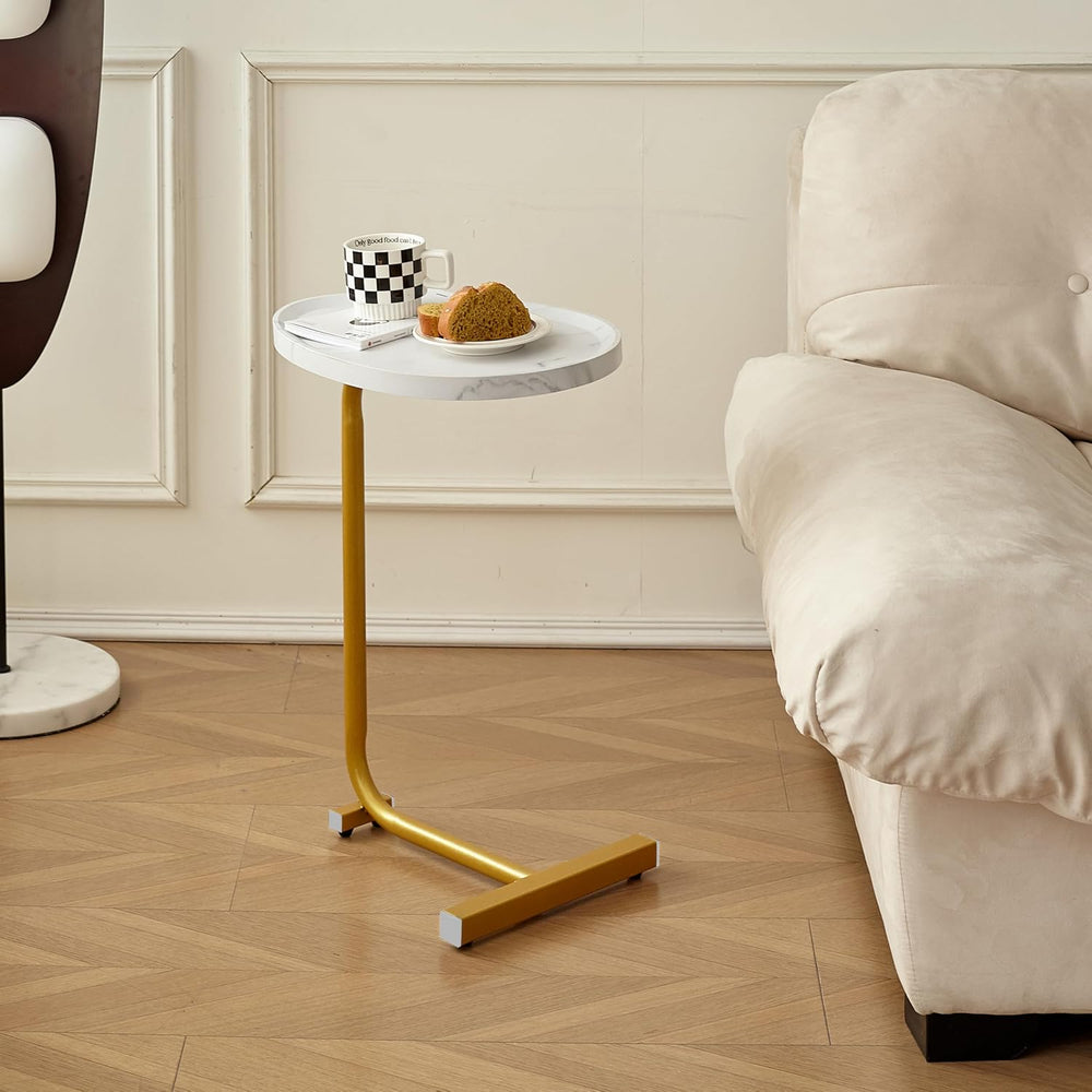 C-Shaped End Table, Small Side Table for Couch, Sofa Table with Metal Frame T...