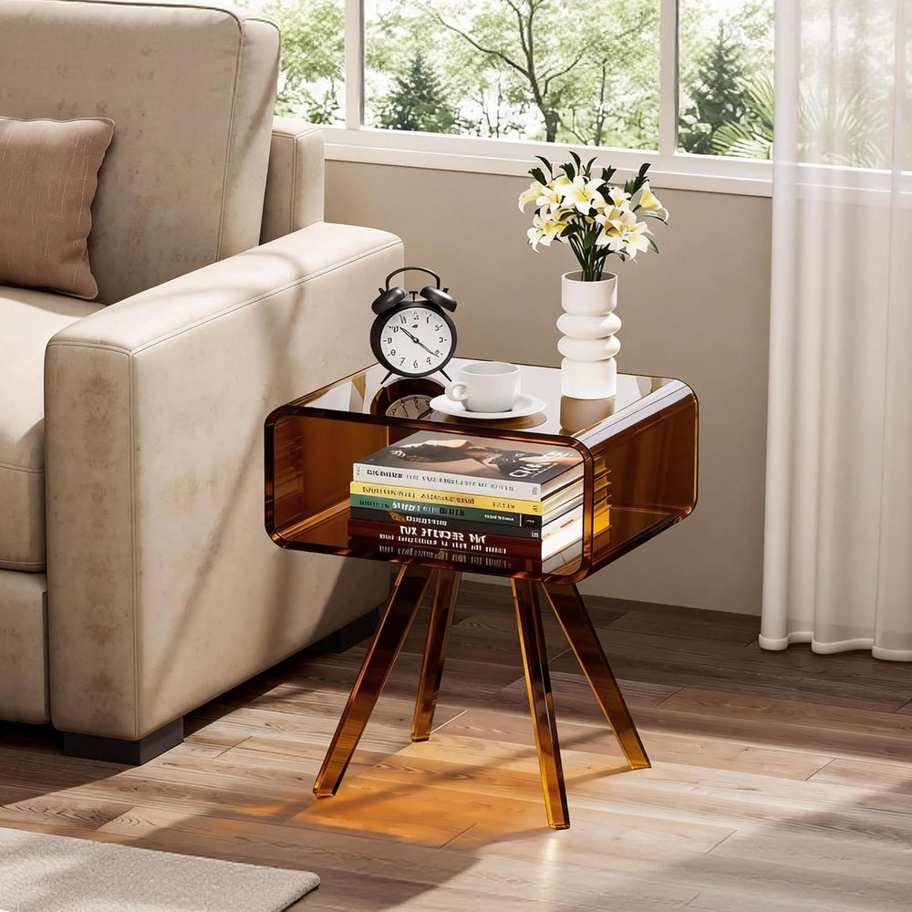 Acrylic Side Table, Acrylic Nightstand Bedside Table for Bedroom (Dark Brown,...