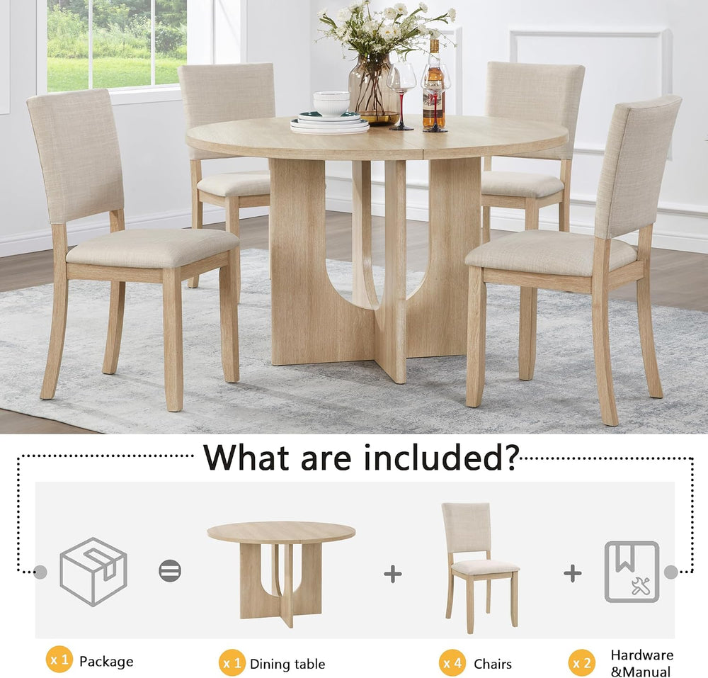 JIJIWANG 47.3" 5-Piece Round Dining Table Set with 4 Upholstered Dining ...