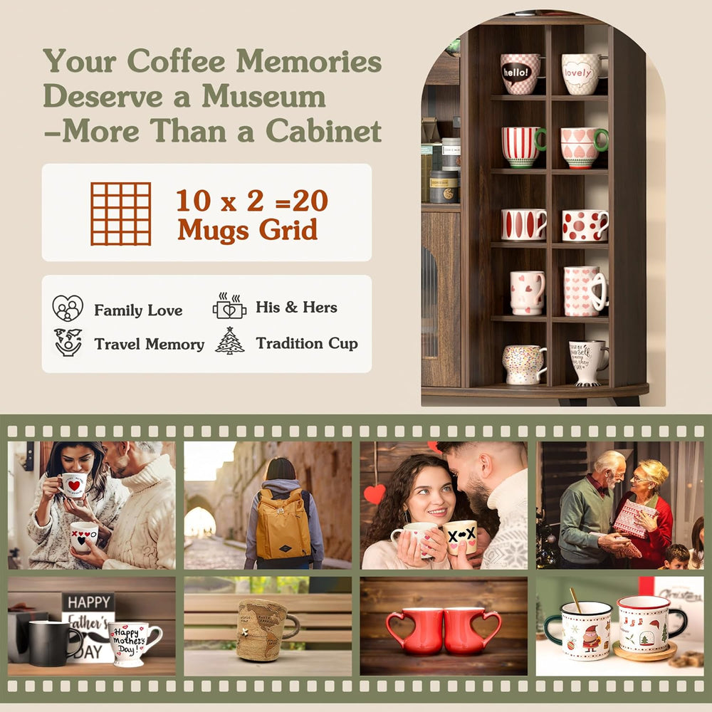 VINAEMO Coffee Bar Cabinet with 24-Cup Display, Large Drawer & Storage,Mo...
