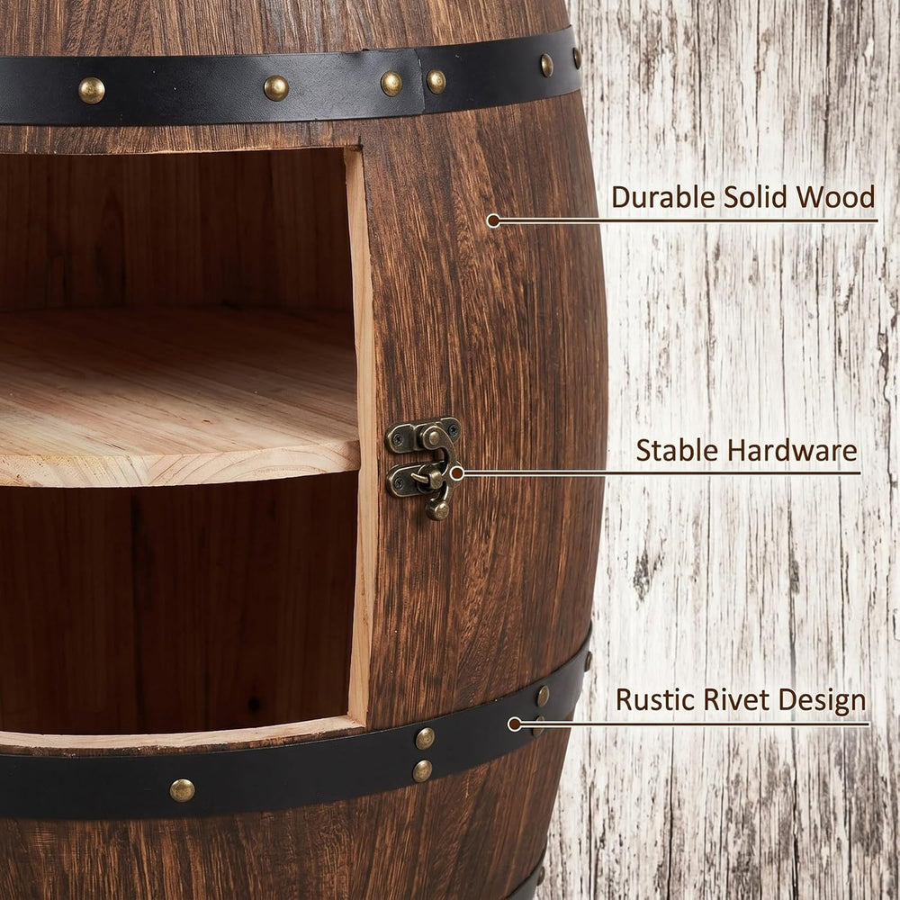 Wooden Whiskey Barrel Table Multi-Functional Wine Barrel Table For Living Roo...