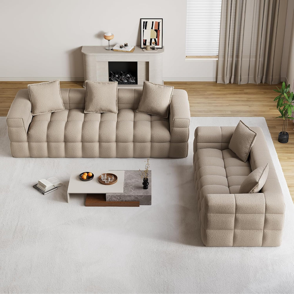 2 Pcs Modern Boneless Sofa for Living Room, Cloud Sectional,Light Brown
