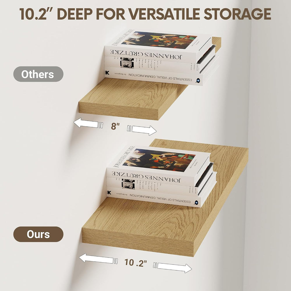 Vivelove 10 in Deep Floating Shelves 16” Set of 2, Oak