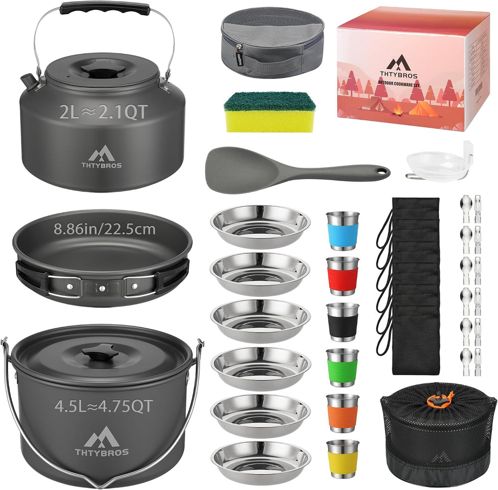THTYBROS 43-Piece Camping Cookware Set,Large Mess Kit for 6 Persons,with 4.75...