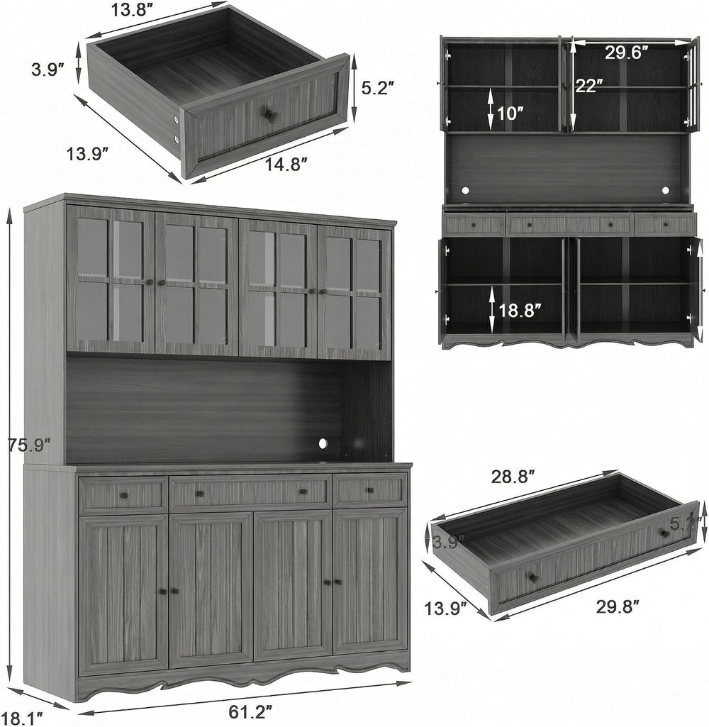 Timechee 75.9" Tall Kitchen Pantry Storage Cabinet with Drawers, Farmhou...