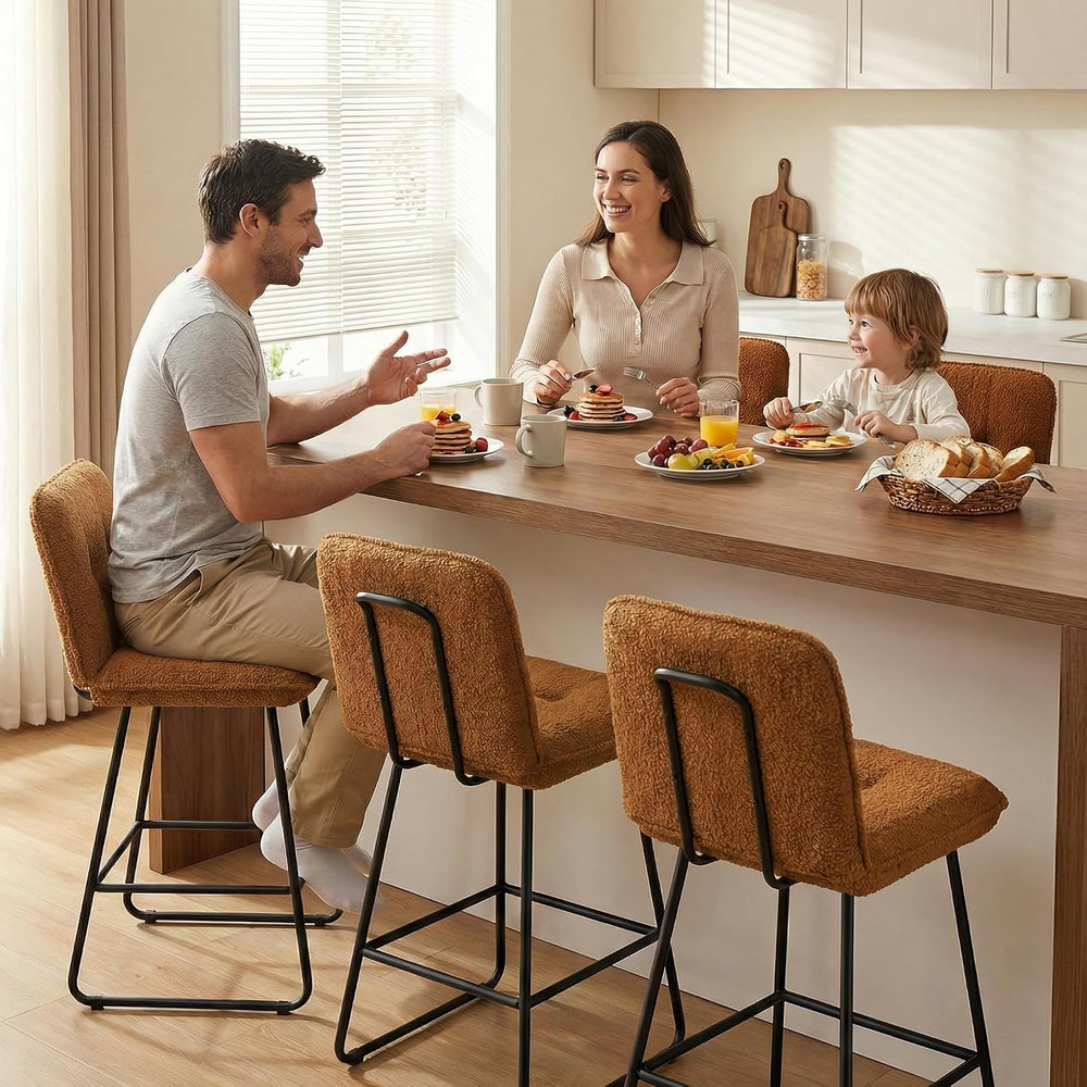 Ollega 26" Counter Height Bar Stools with Back, Set of 6, Brown Velvet