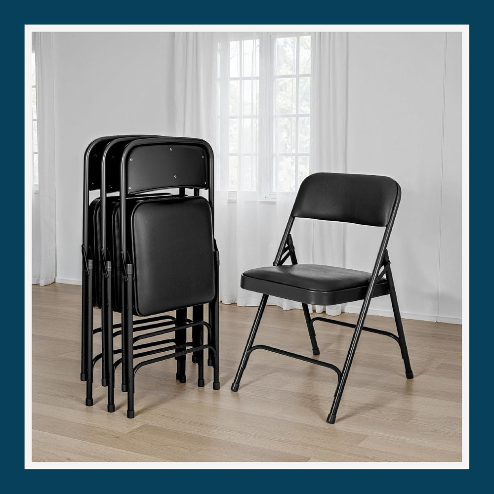 OEF Furnishings OEF1210 Vinyl Cushioned Folding Chairs with Steel Frame, Blac...