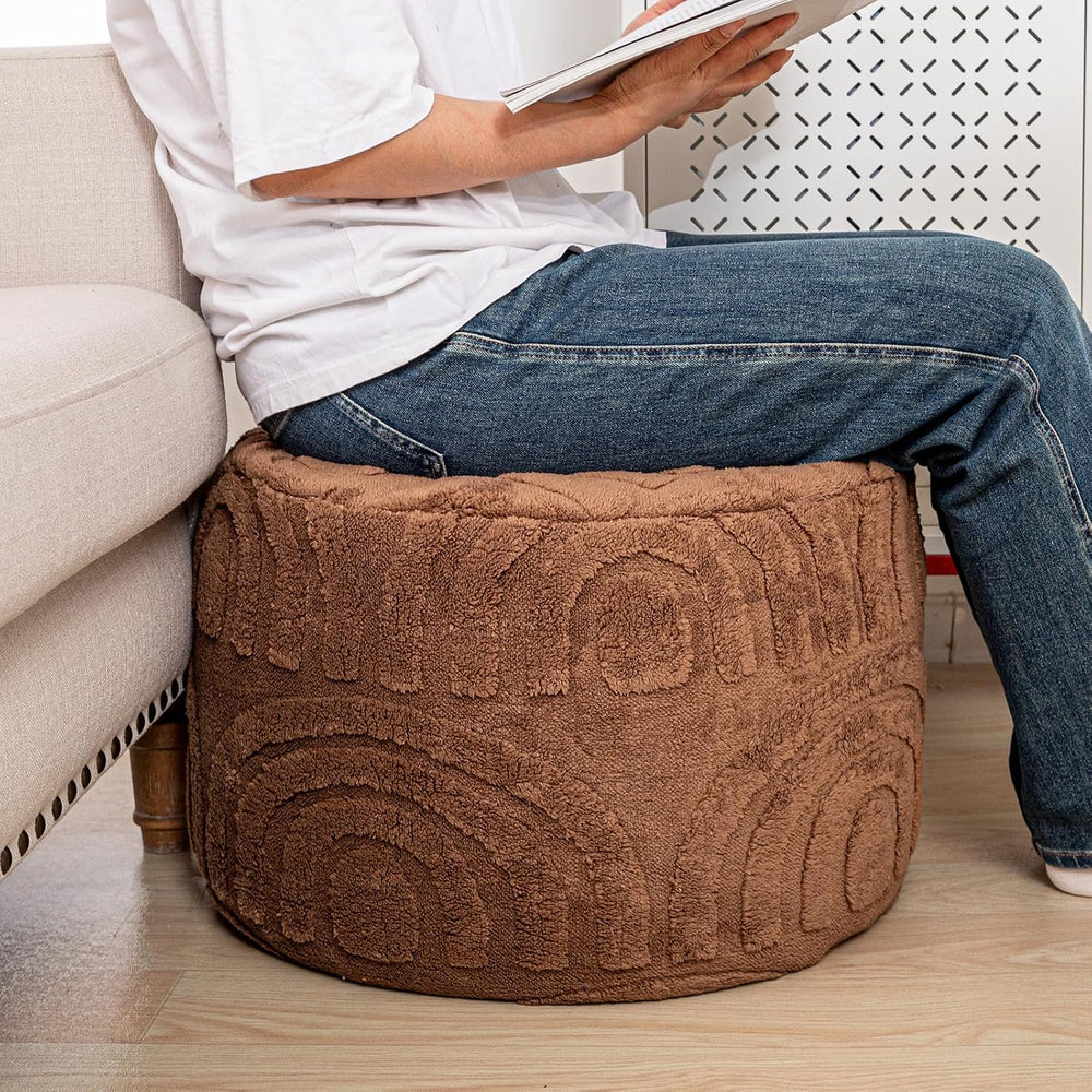 Asuprui Round Ottoman Pouf Foot Stool, Coffee 20x14 in,Sofa Couch Foot Rest |...