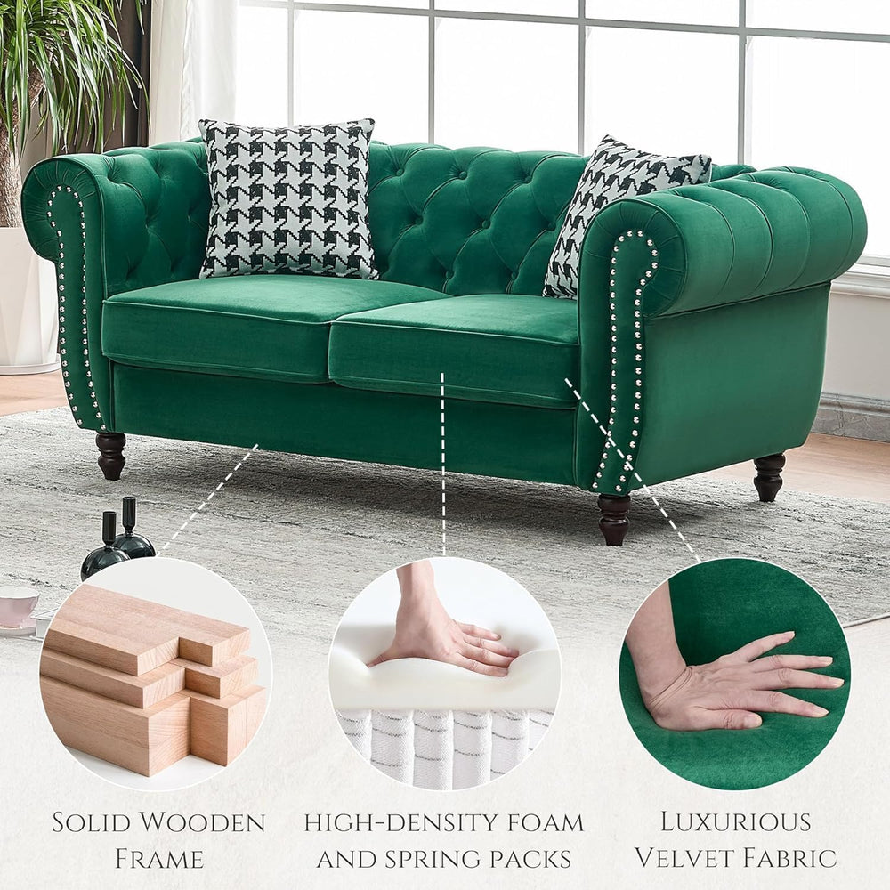 Chesterfield Velvet Combination Sofa, Mid Century 3-Seater and Loveseat Sofa ...