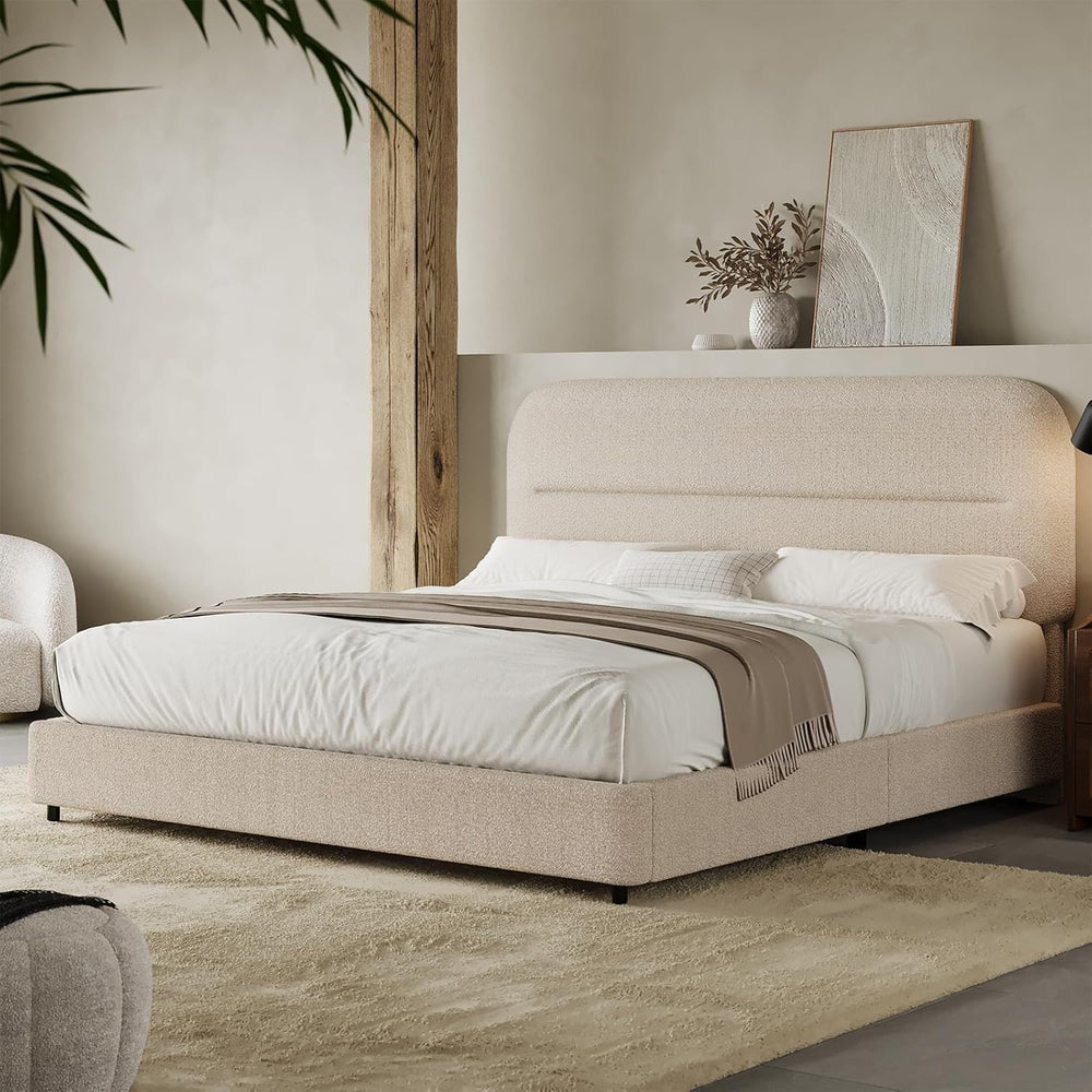HOMBCK Queen Size Cloud Bed Frame, Beige Plush Boucle Upholstered Bed