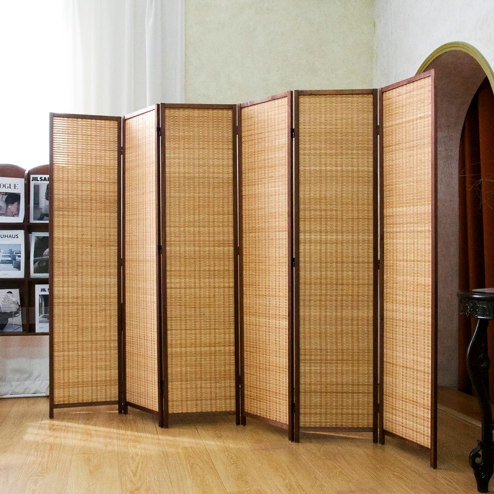 6 Panel Bamboo Room Divider Screen,5.6 FT Tall Bamboo Divider Folding Panel S...