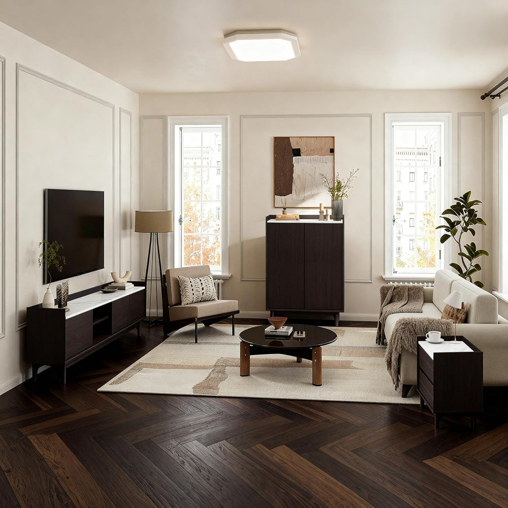 LuxenHome Modern 2 Drawers Nightstand with Faux Marble Top, 23'' Wood...