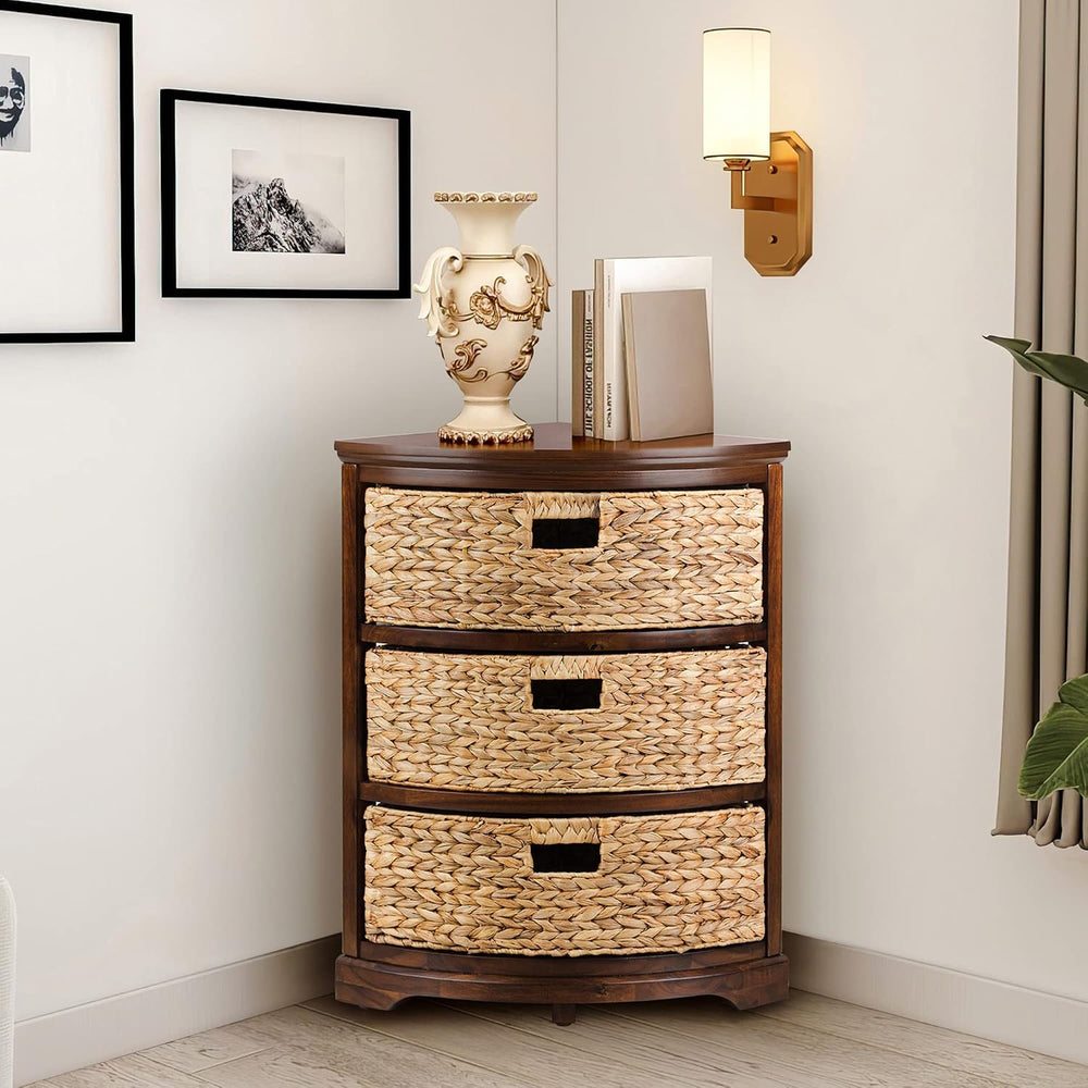 Hampton Meadows 3 Tier X-Side Corner Table Cabinet, Walnut