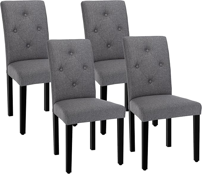 VECELO Upholstered Dining Chairs Set of 4, Modern Fabric and Solid Wood Legs ...
