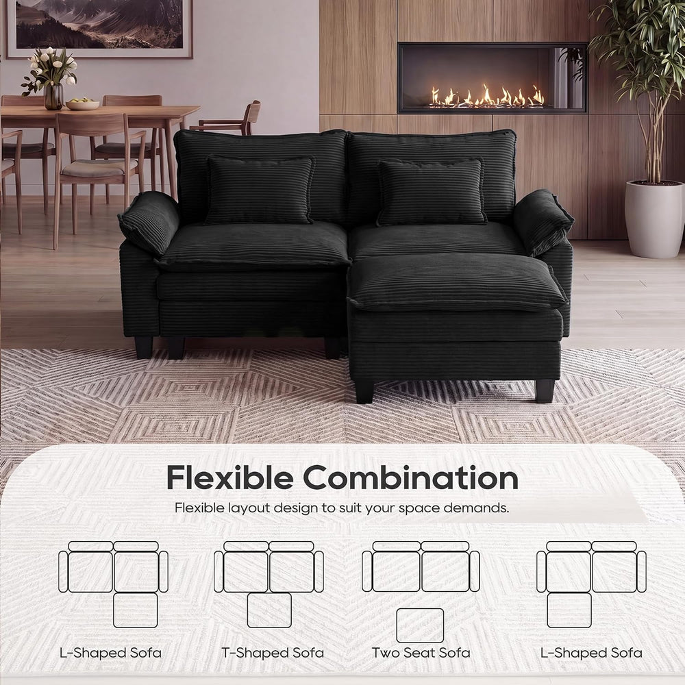URRED Oversized Modular Sectional Sofa,Solid Black:87" L Shaped