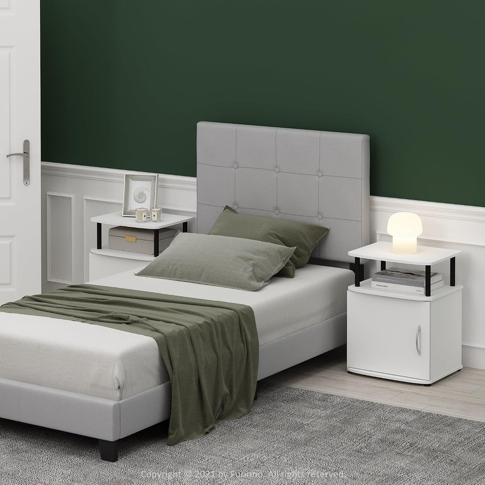 Furinno Jaya Side Table Set of 2, 2-Tier Open Shelf End Table with Door Cabin...