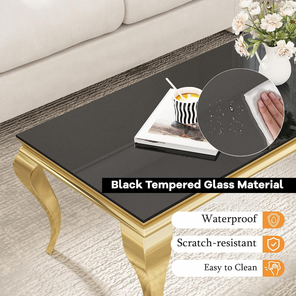 Glass Coffee Table Set of 3, Modern 3 Piece Living Room Set Include 1 Coffee ...