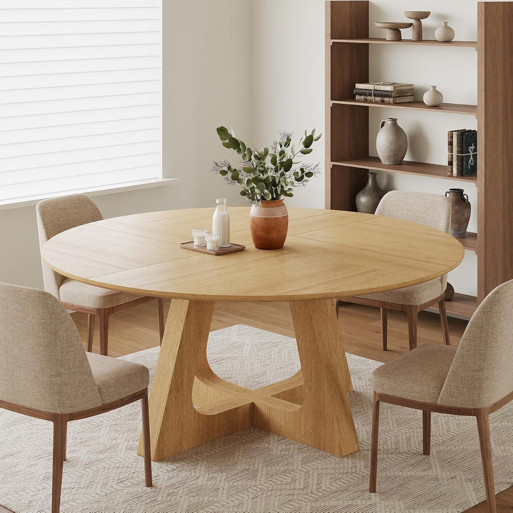 55.25" Round Dining Table for 4-6 People, Farmhouse Circle Kitchen Table...