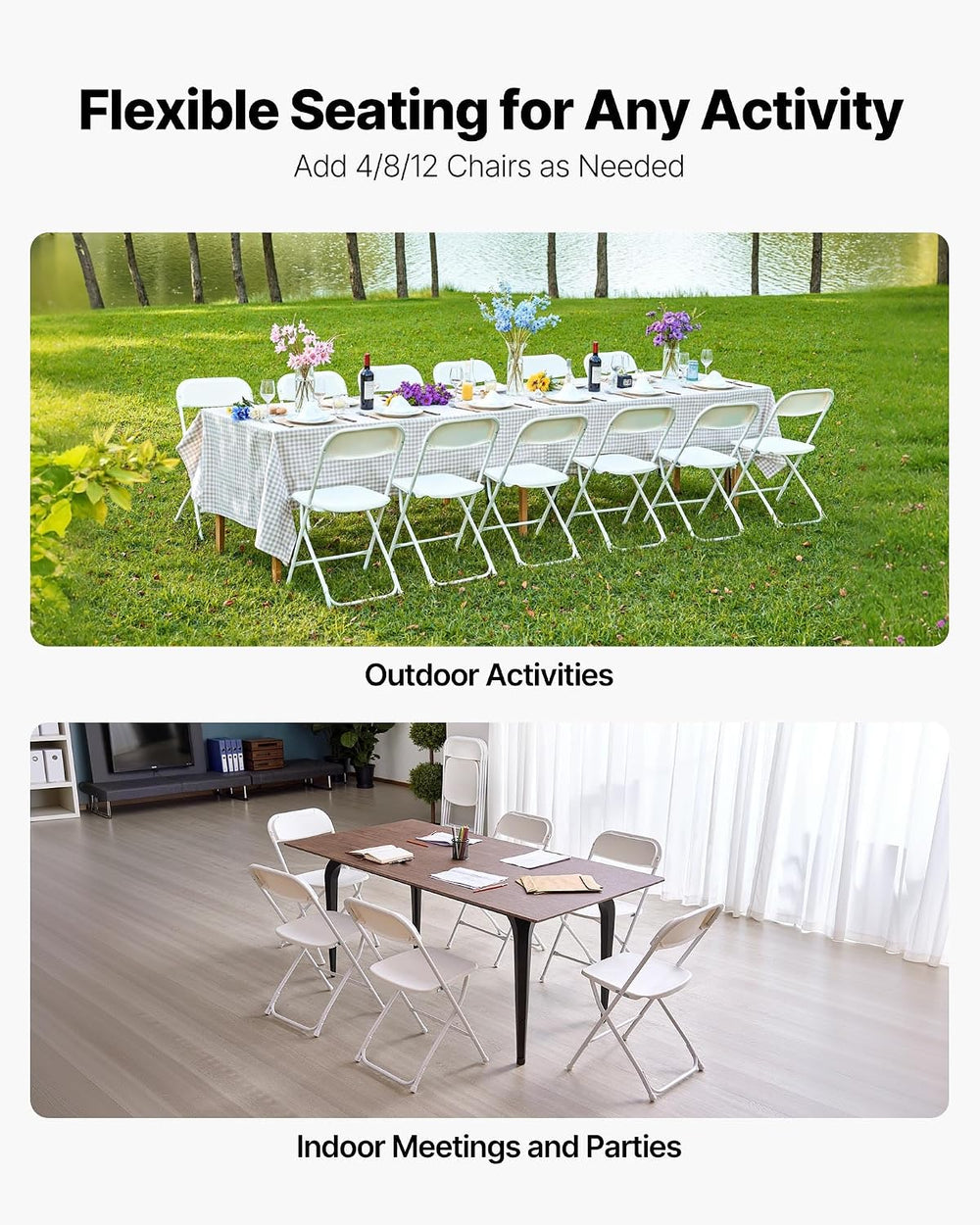 VEVOR 4 Pack Folding Chairs, Foldable Plastic Chair with Reinforced Metal Fra...