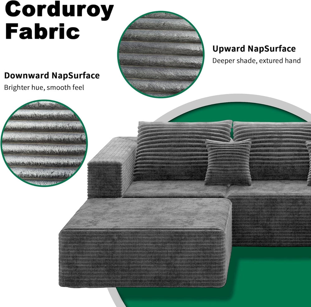 110" U Shaped Sectional Sofa with 2 Ottomans, Modular Corduroy Cloud Cou...