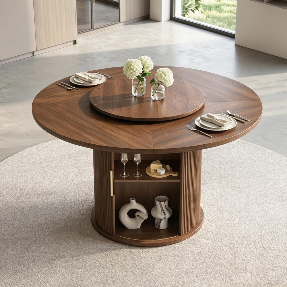 55.1 Inch Round Dining Table for 4-6, Modern Kitchen Table with Storage, Circ...