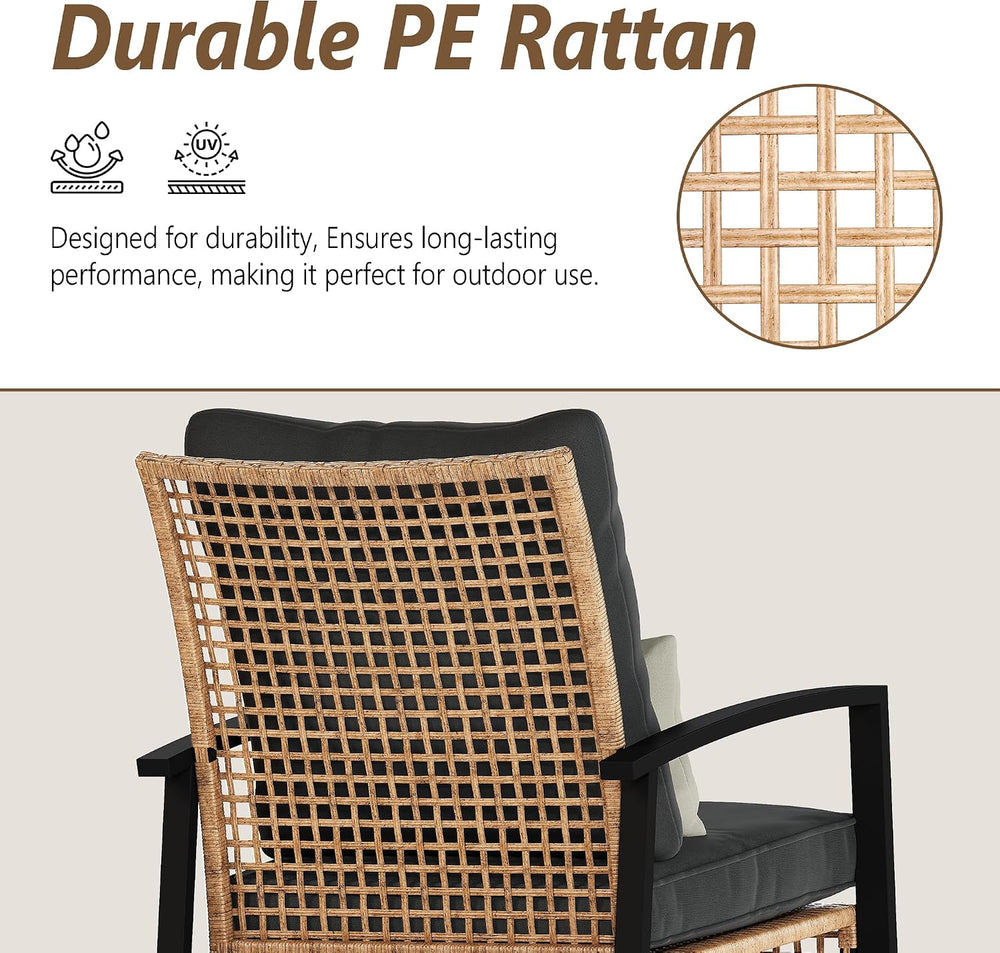 3 Piece Patio Rocking Chairs Set of 2, Outdoor Rocking Chair Bistro Set with ...