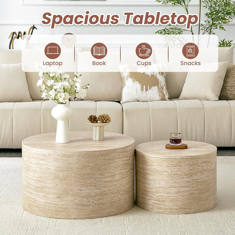 LKTART Round Nesting Coffee Table Set of 2, Modern Small Circle Coffee Table ...