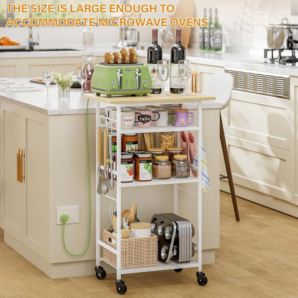 ThreeHio Rolling Kitchen Microwave Cart, 4 Tier Microwave Table Stand with St...