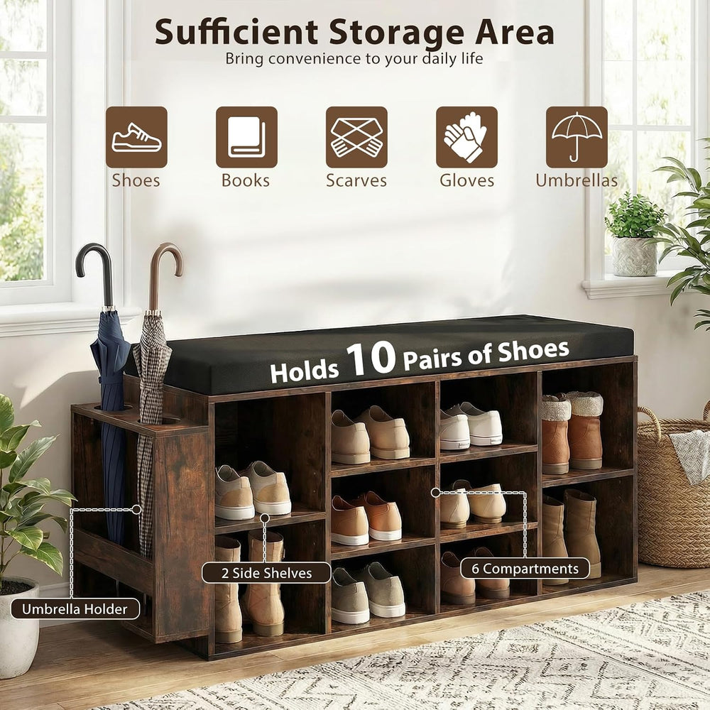 Tangkula Shoe Storage Bench with Umbrella Holder, 40" Shoe Organizer wit...