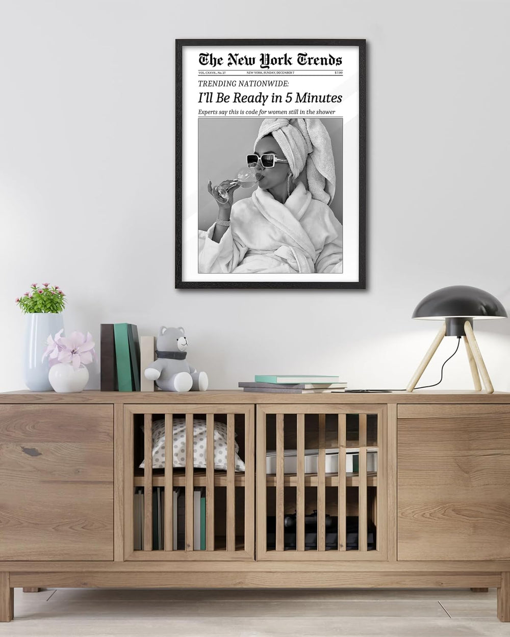 EcoHest 16x20 in I'll Be Ready in 5 Minutes Framed Bathroom Wall Art