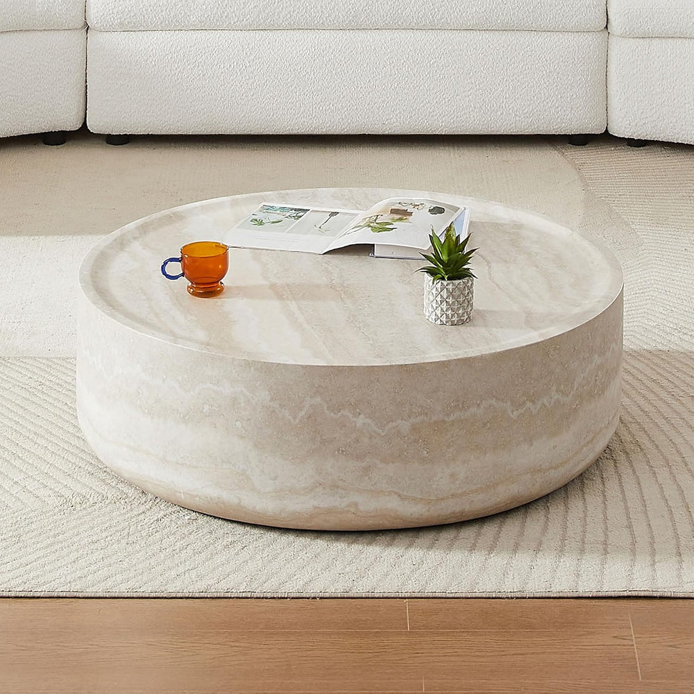 Round Coffee Table Set of 2,Marble Grain Coffee Table Set with Side Table,Cir...