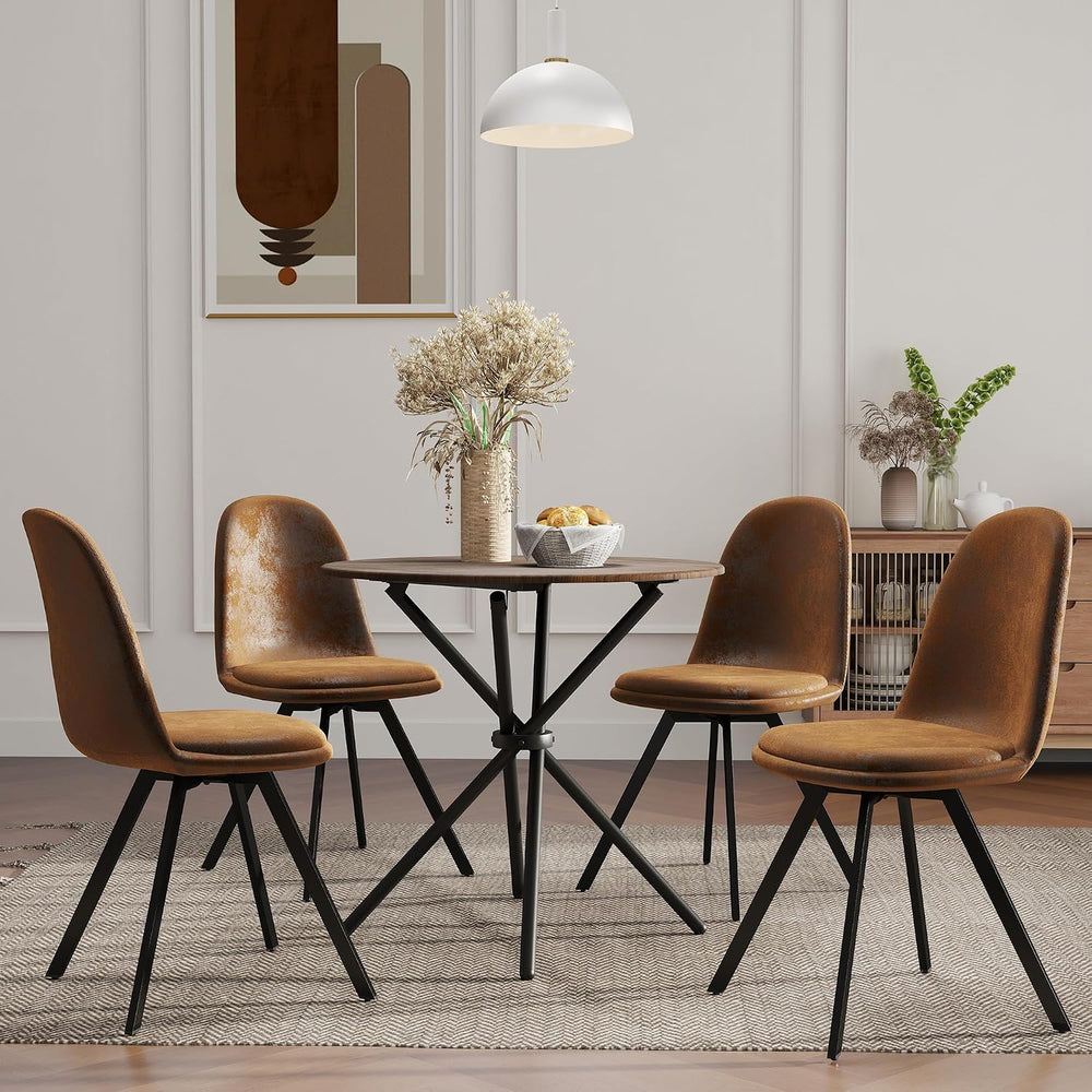 FurnitureR Set of 4 Swivel Suede Dining Chairs, Armless Mid-Back Upholstered ...