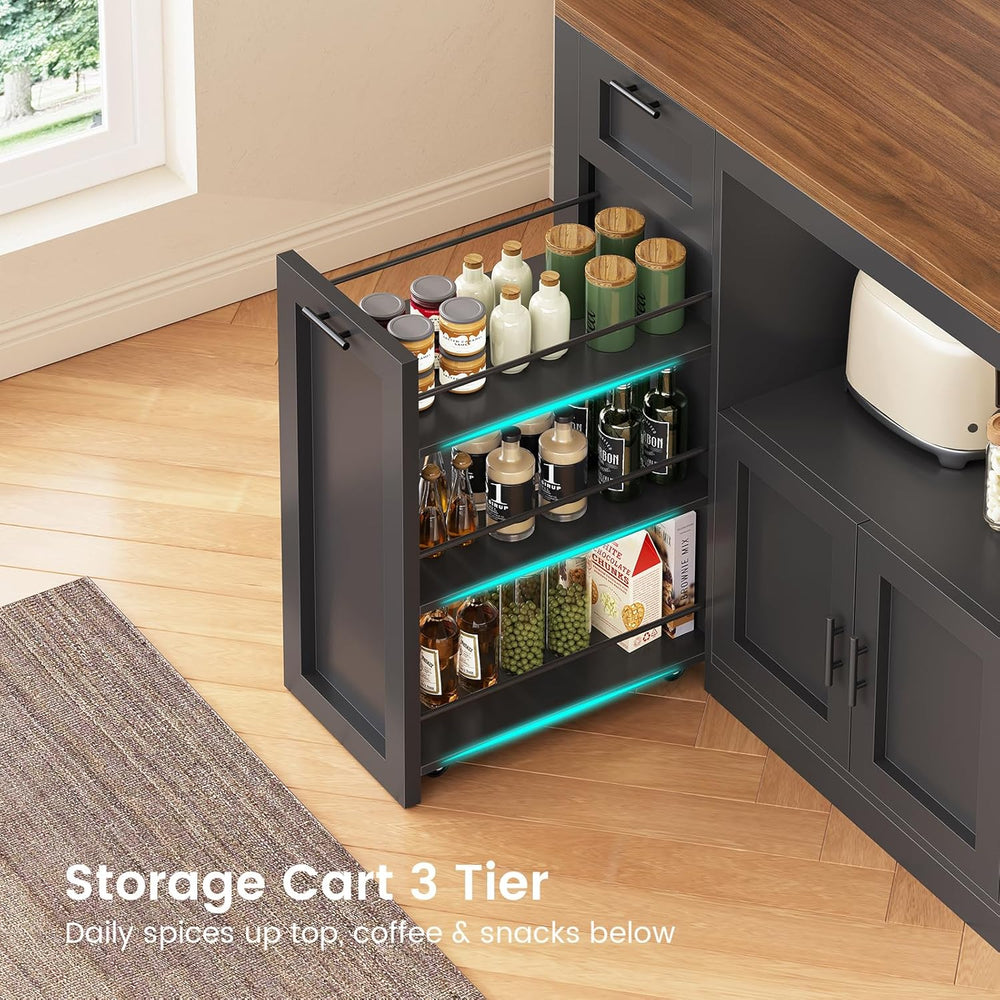 Itaar 71" Pantry Cabinet with Charging Station and LED Light, Kitchen Pa...