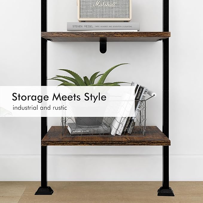Axeman 5-Tier Ladder Shelf, Tall Narrow Bookcase for Small Spaces, Book Stora...