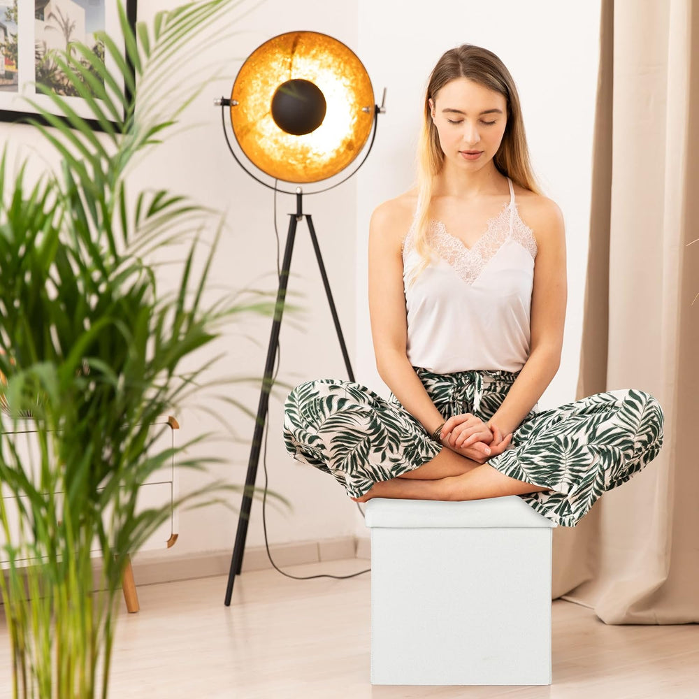 Relaxdays Stool with Storage Space, Foldable, Soft, Padded, Square, Fabric, C...