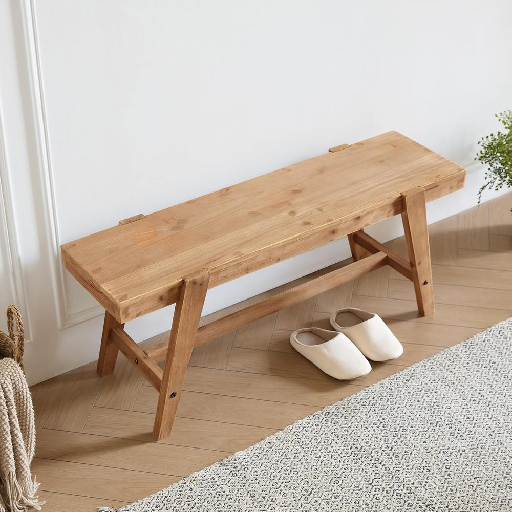 HOKYHOKY Farmhouse Solid Wood Entryway Bench – 43.4 Inches Rustic Long Bench,...