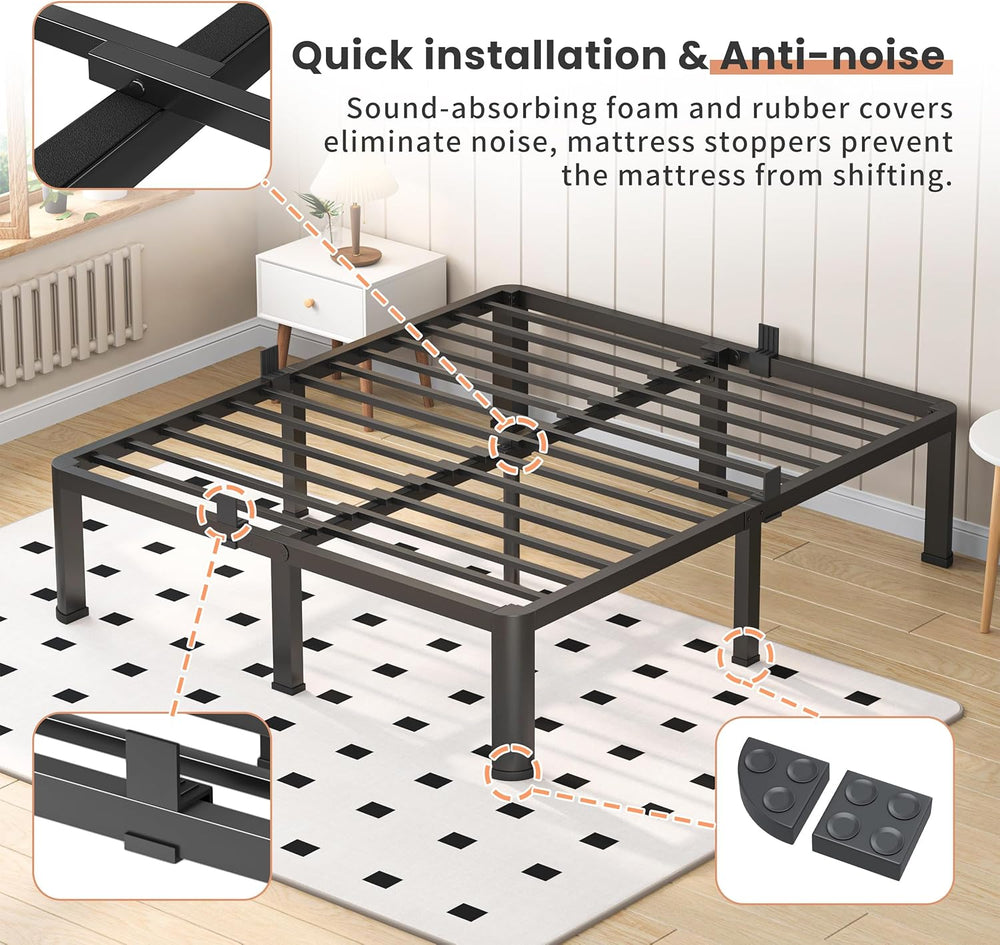 VIPSHOW 20 Inch King Heavy Duty 3500lbs Bed Frame with Round-Corner