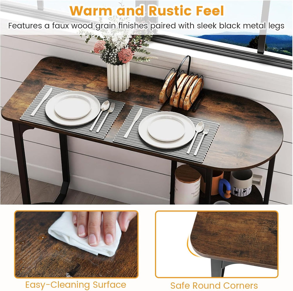 GOFLAME 3-Piece Dining Table Set, Wooden Industrial Kitchen Table and 2 Stool...