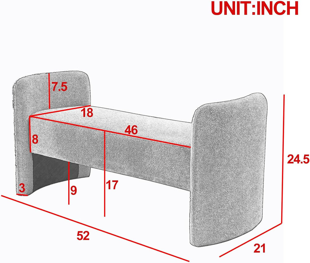 Teddy Ottoman Bench for Bedroom, 52" Upholstered End of Bed Bench for Li...