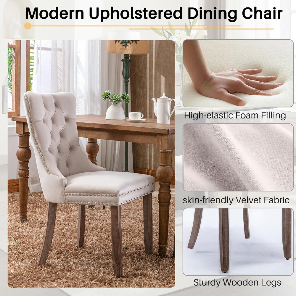 63"-79" Extendable Dining Table Set with 6 Beige Chairs, 7 Piece Ov...