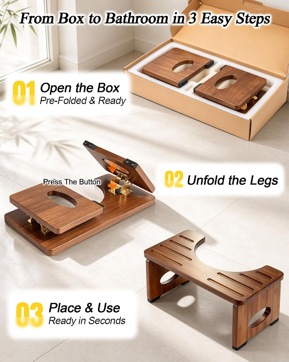 YOSE Squatting Potty for Adults, Foldable Bamboo Toilet Stool Squat Adult (Da...