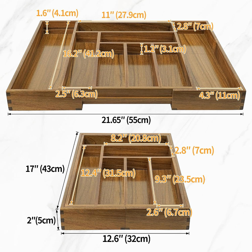 Luxury Acacia Kitchen Drawer Organizer - Silverware Organizer - Utensil Holde...