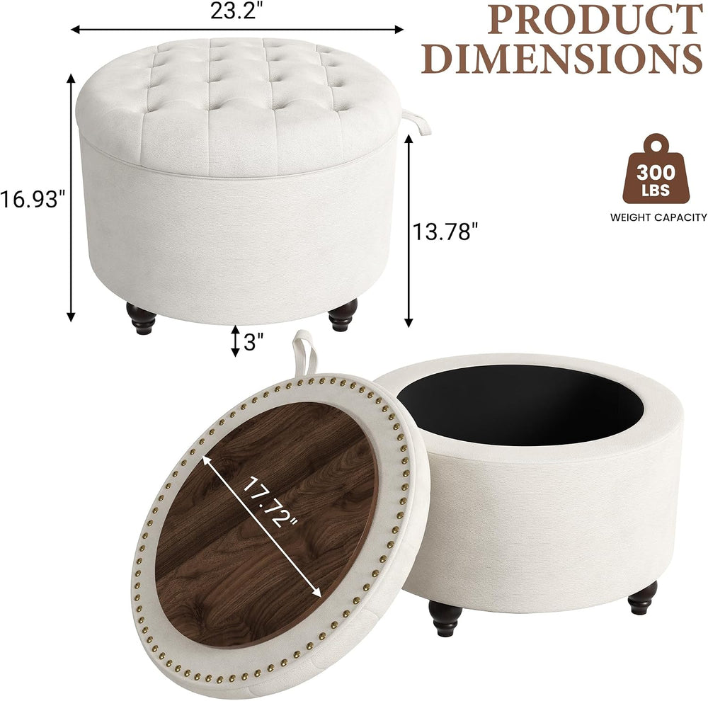 24 Inch Round Storage Ottoman,Modern Tufted Ottomans,Circular Coffee Table wi...